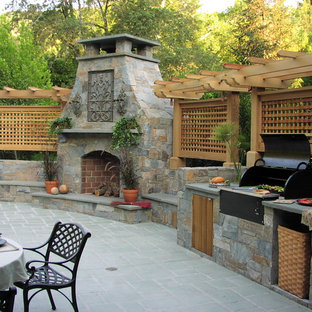Klassischer Patio mit Feuerstelle in San Francisco