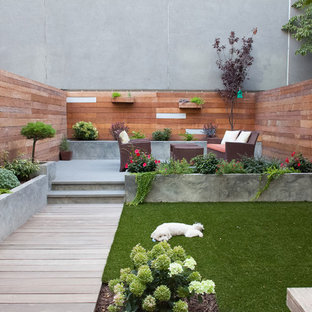 Immagine di un patio o portico moderno dietro casa con lastre di cemento e nessuna copertura