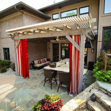 Distinctive Patio With An Attached Pergola