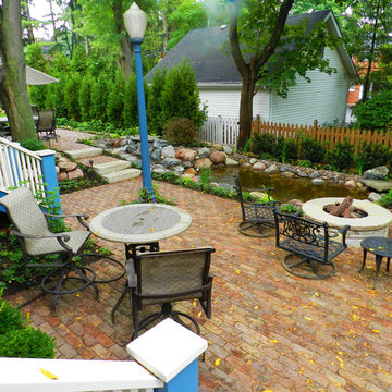 Downtown Naperville Clay Brick Patio, Fire Pit and Water Feature