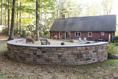 Patio - mid-sized rustic backyard concrete paver patio idea in Philadelphia with a fire pit and no cover