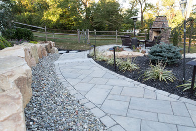 Mid-sized arts and crafts backyard concrete paver patio photo in Philadelphia with a fireplace and no cover