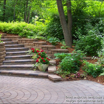 Driveway Steps Leading Up A Curving Hillside. Minnesota Landscape Design.