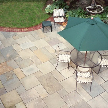 Dry Laid Patterned Bluestone Patio w Triple Brick Border