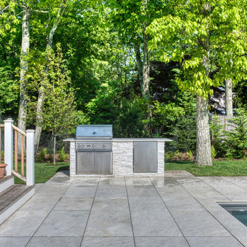 East Hampton House- Pool, , stone barbeque,deck and revegetated landscape border