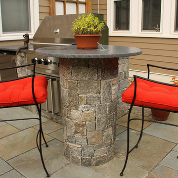 Ellsworth Natural Thin Stone Veneer Outdoor Grill and Dining Area