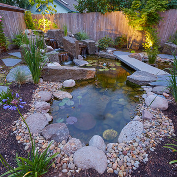 Enchanting Backyard with Fountain and Patio in Eugene Oregon