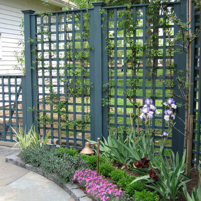 Example of a small classic backyard stone patio kitchen design in Newark