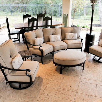 Extended Covered Patio with Fireplace and Dining Room