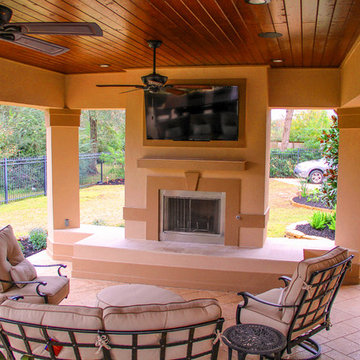 Extended Covered Patio with Fireplace and Dining Room