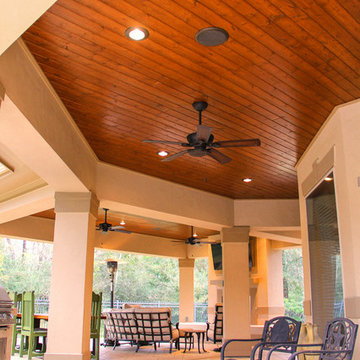 Extended Covered Patio with Fireplace and Dining Room