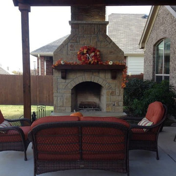 Fate - Patio cover with fireplace and outdoor kitchen.