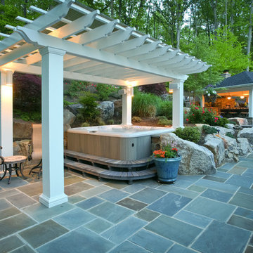Fiberglass pergola covering hot tub