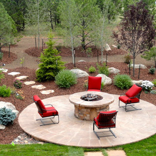 Elegant backyard stone patio photo in Denver with no cover