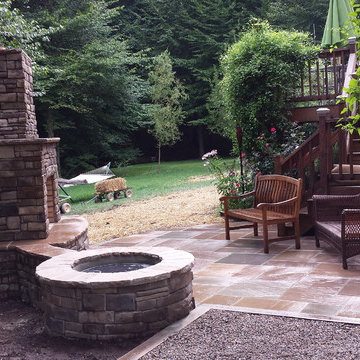 fireplace with natural stone flooring