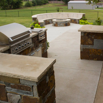 Fireplaces & Fire Pits - Matching Stonework Fire Pit and Outdoor Kitchen