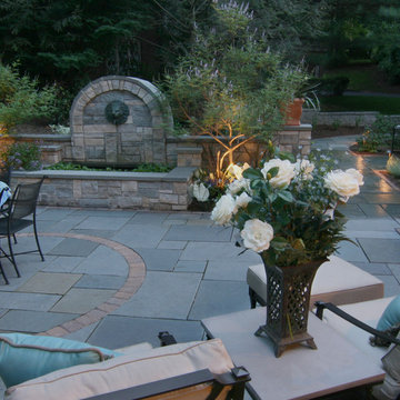 Flagstone Patio with Fountain and Brick Detail