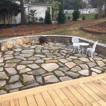 Flagstone patio with seat wall