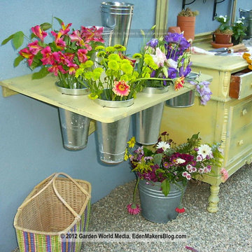 "French Flower Market" Garden Potting Area by Shirley Bovshow of EdenMakersBlog