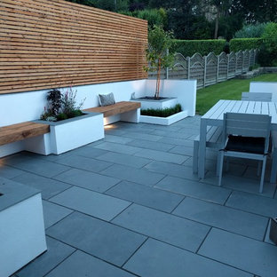 Ispirazione per un patio o portico design di medie dimensioni e nel cortile laterale con pavimentazioni in pietra naturale