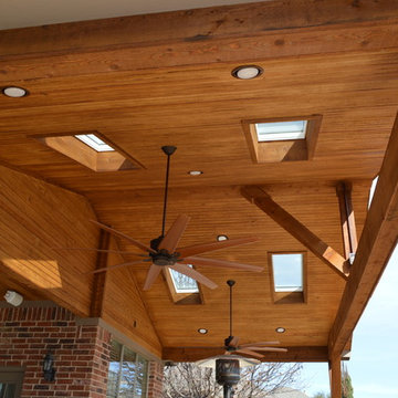 Garland, TX, Patio Cover with Skylights and Custom Stone Kitchen/Grill Area