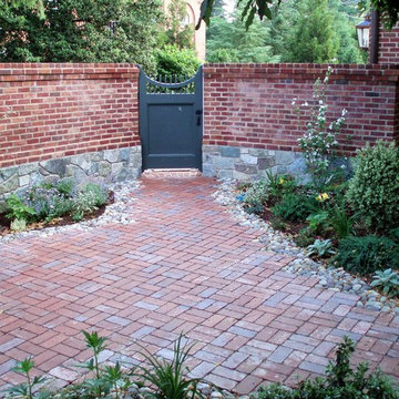 Gated Courtyard w Brick and Stone Walls and Patio