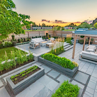 Immagine di un patio o portico design di medie dimensioni e dietro casa con pavimentazioni in cemento e una pergola