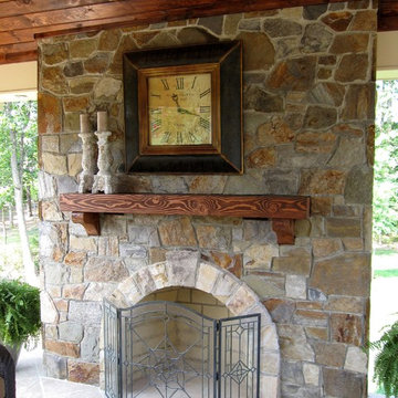 Grand Pool Pavilion w Outdoor Kitchen & Stone Fireplace
