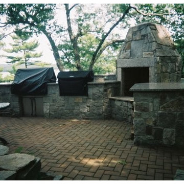 Granite Barbecue and Fireplace Outdoor Kitchen