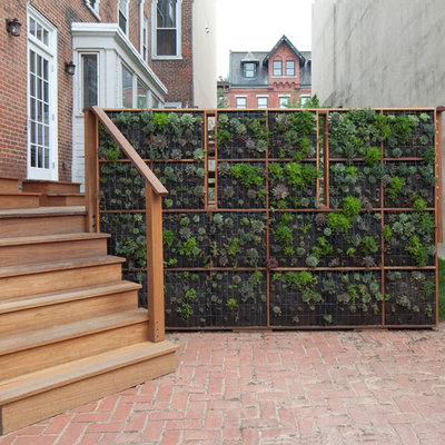 Trendy brick patio vertical garden photo in Philadelphia with no cover