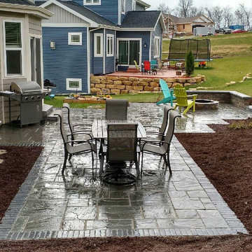 Greenscapes - Verona, Wi Rivenstone Patio, Fire pit and Seat Wall