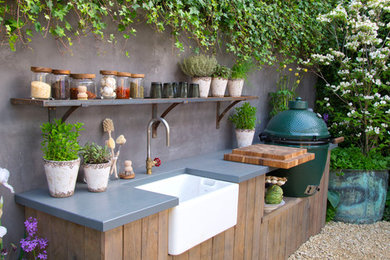Example of a mid-sized farmhouse gravel patio kitchen design in Other with no cover