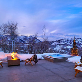Foto di un grande patio o portico design dietro casa con un focolare, pavimentazioni in cemento e nessuna copertura