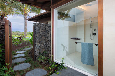 Outdoor patio shower - contemporary concrete paver outdoor patio shower idea in Hawaii