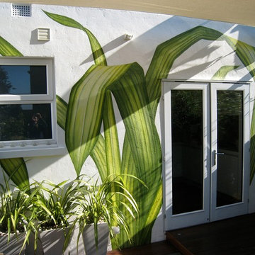 Hand painted mural to add interest and greenery
