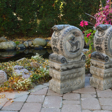 Hand Sculpted Stone Foo Dog Drums