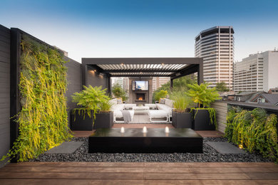 Cette image montre un mur végétal de terrasse design de taille moyenne avec des pavés en béton et une pergola.