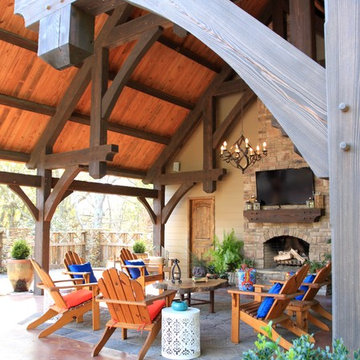 Heavy Timber Pool Pavilion with Fireplace in Alabama