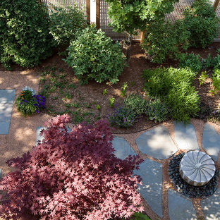 Foto di un patio o portico classico di medie dimensioni e dietro casa con fontane, graniglia di granito e nessuna copertura