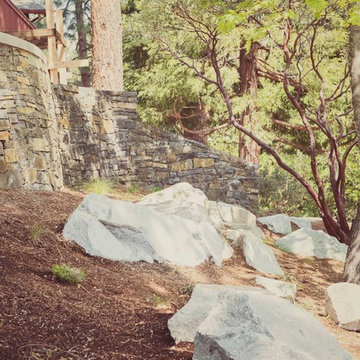 Hillside Landscape with Stone Walls and Granite Boulders