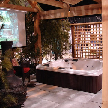 Hot tub area with bluestone patio and cedar roof