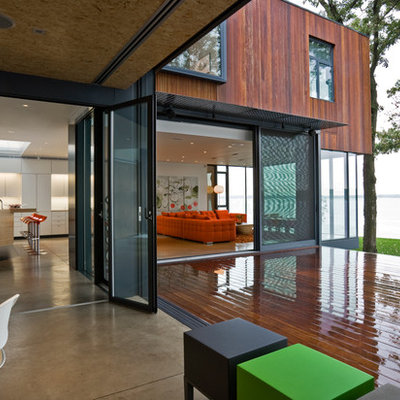 Example of a trendy patio design in Omaha with decking and no cover