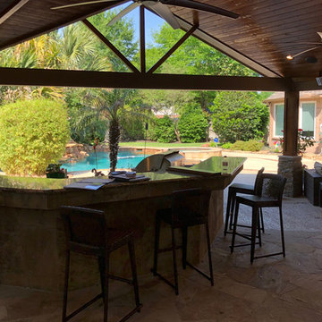 Houston Covered Patio With Permanent Outdoor Heating, Tongue And Groove Ceiling