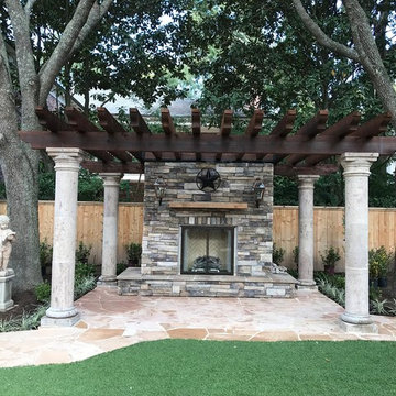 Houston Custom Pergola with Outdoor Fireplace
