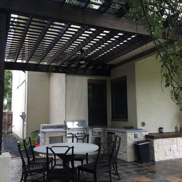 Houston Outdoor Kitchen With Pergola, Restoration Furniture & Lighting