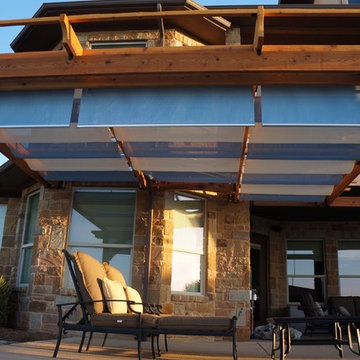 Infintiy Canopy in D. Poolside and White installed on to a custom Cedar Pergola