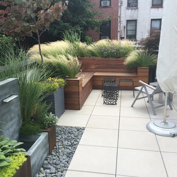 ipe bench with planters