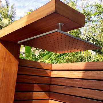 Ipe deck with Mahogany bench and Tigerwood outdoor shower