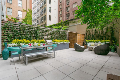 ニューヨークにある高級な中くらいなコンテンポラリースタイルのおしゃれな裏庭のテラス (コンクリート板舗装	、日よけなし) の写真