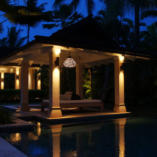 Inspiration for a huge tropical backyard tile patio kitchen remodel in Hawaii with a gazebo